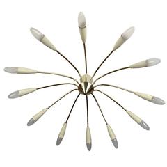 Large Sunburst Chandelier Flush Mount Light Brass Ceiling Lamp