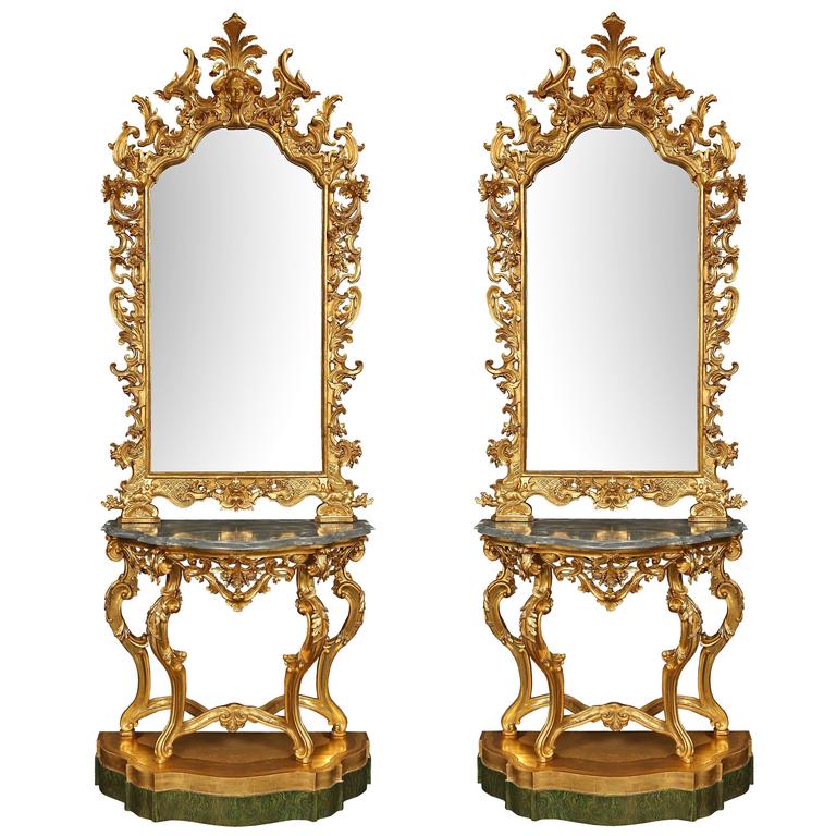 Pair Of Italian 18th Century Baroque Style Giltwood Mirrors And
