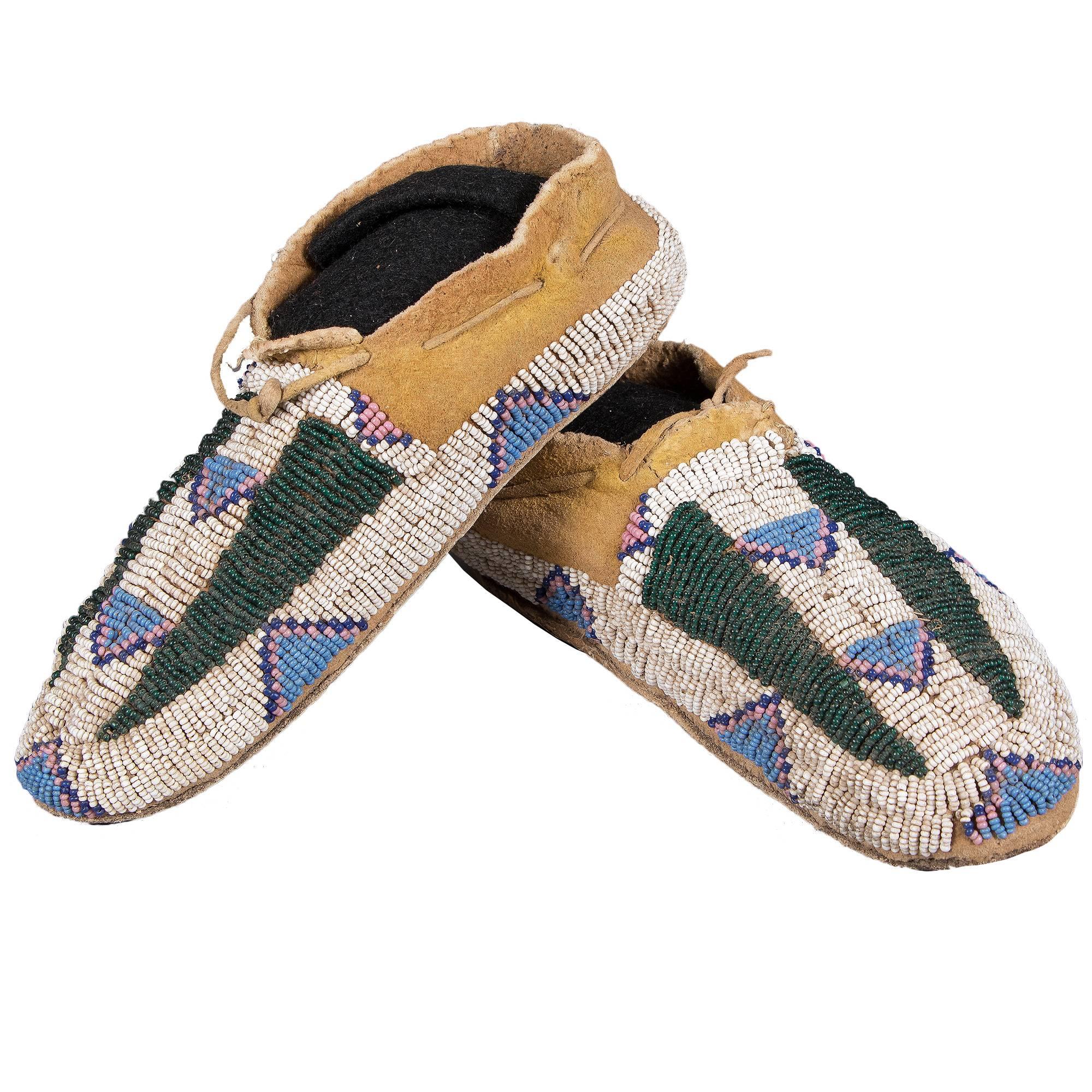 Antique Native American Beaded Child's Moccasins, Arapaho, 19th Century