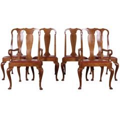 Vintage Set of Six Walnut Queen Anne Style Dining Chairs by Baker