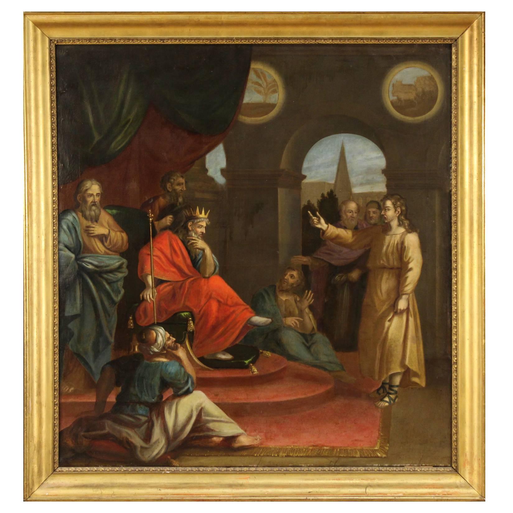 18th Century Oil on Canvas Painting Herod's Judgment