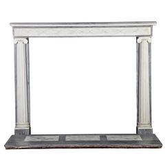 18th Century Antique Fireplace Mantel in White Statuary and Bleu Turquin Marble 11