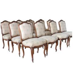 Set of 12 Antique French Carved Fruitwood Dining Chairs