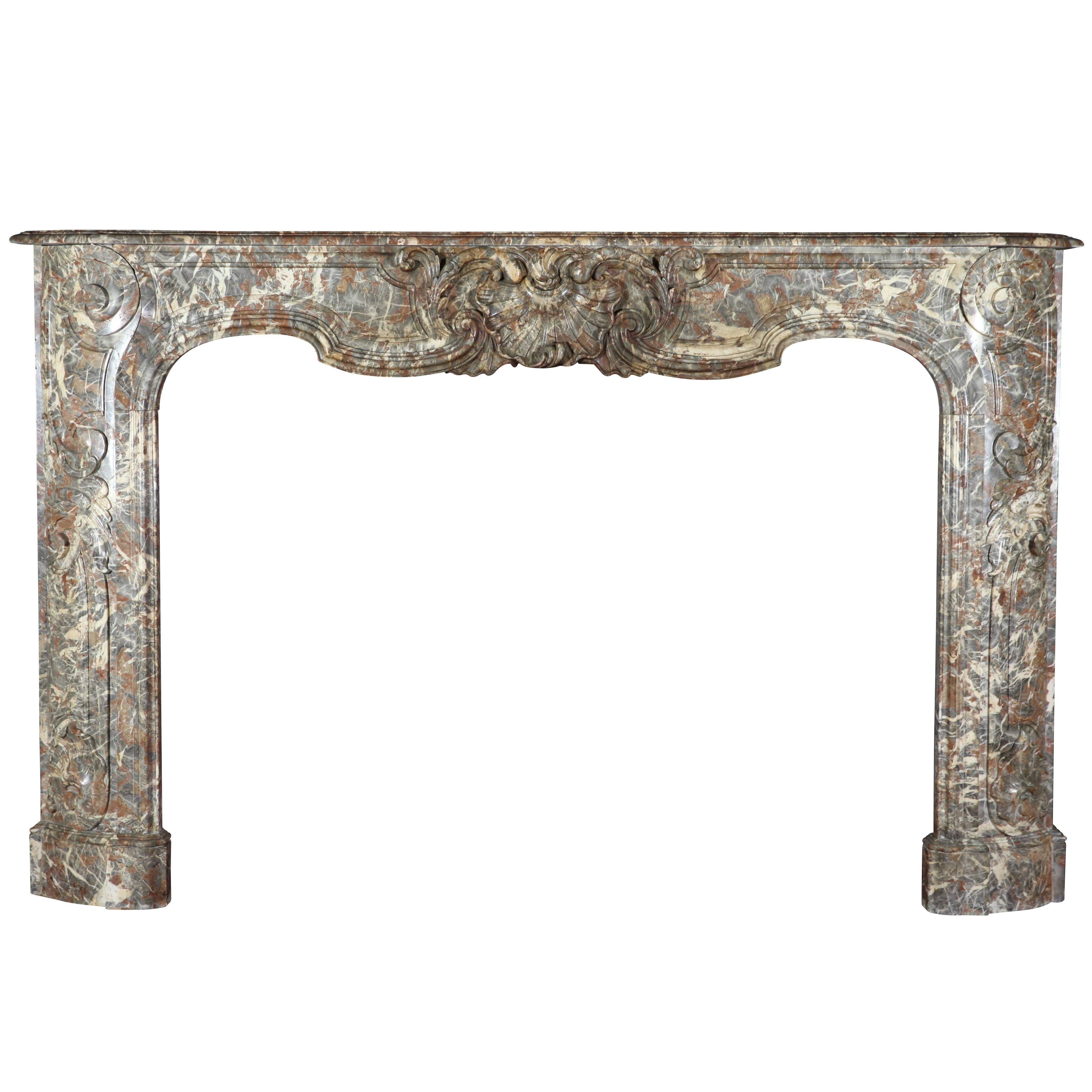18th Century Antique Fireplace Mantel in Belgian Brown-Grey Marble For Sale