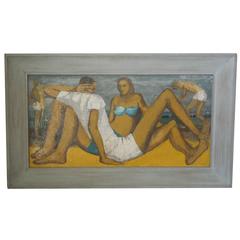 Spectacular Large Mid-Century Modern Painting "On the Beach" 2