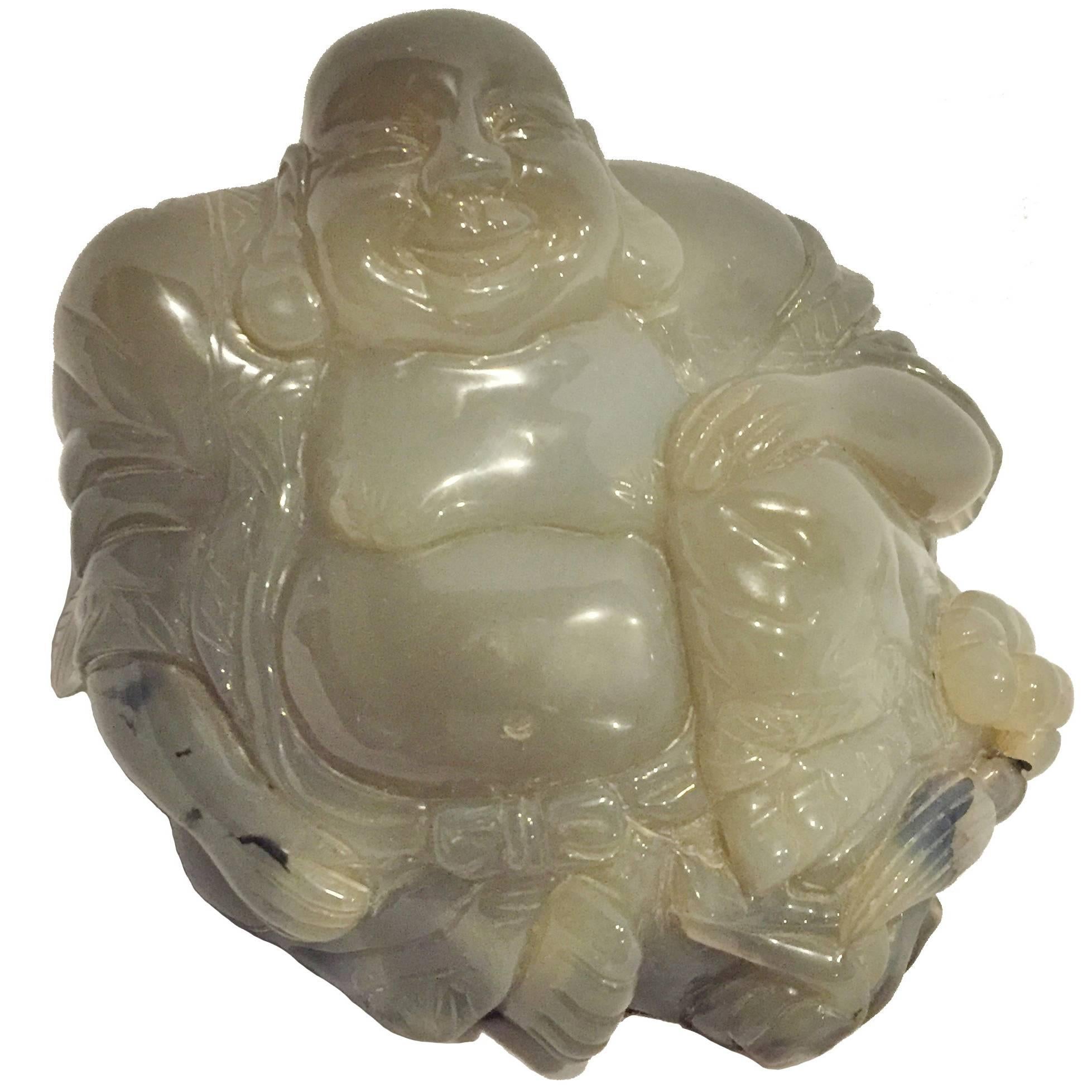 Large Agate Gem Stone Sculpture Happy Buddha  For Sale