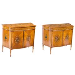 Antique Pair of Satinwood Serpentine Cabinets, circa 1900