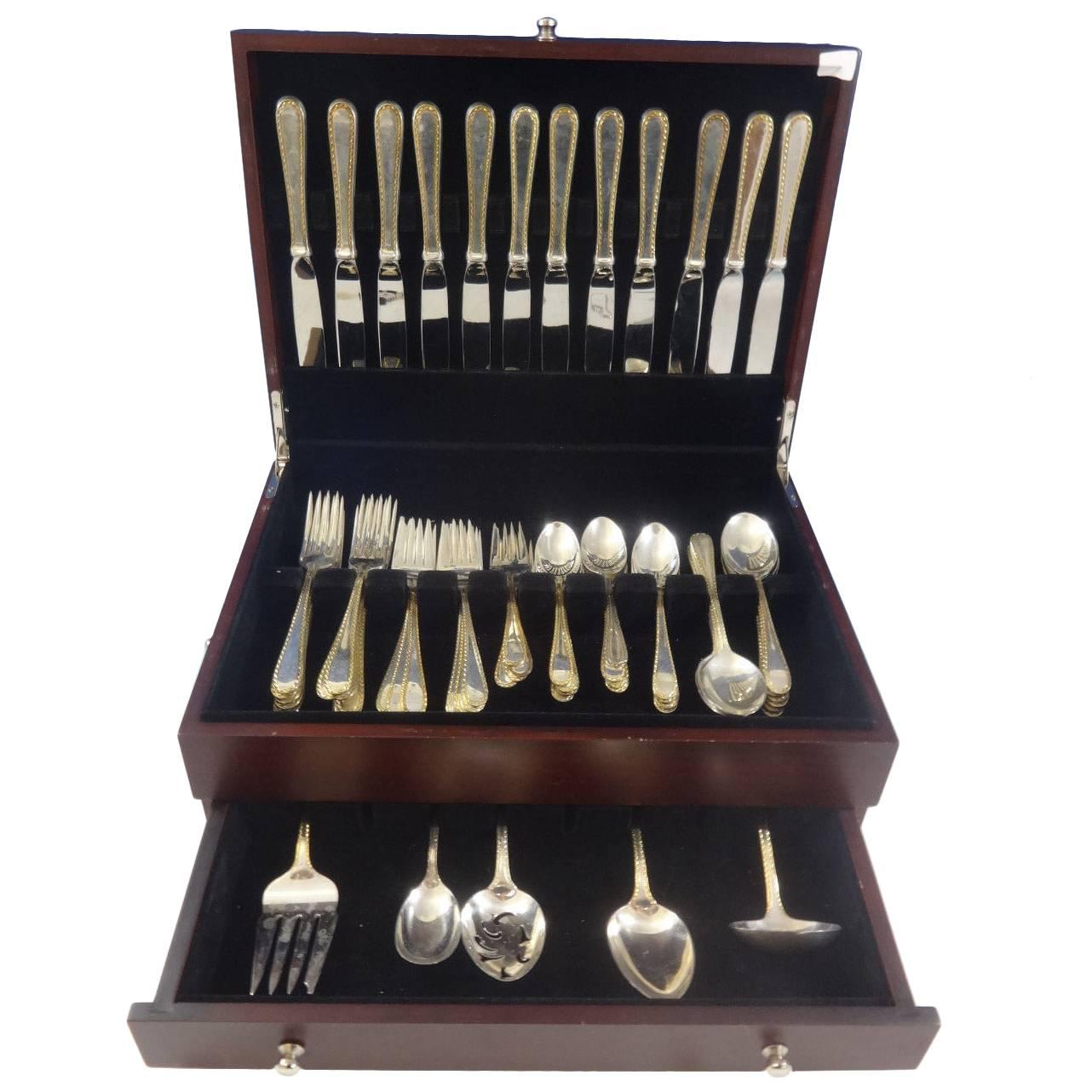 Golden Winslow by Kirk Sterling Silver Flatware Service for 12 Set 65 Pieces