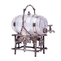 19th Century Etched Glass Liquor Barrel on a Silver Plated Stand 11