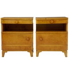 Antique Pair of Art Deco Birch Bedside Table Cabinets