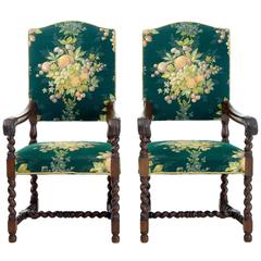 Pair of 19th Century French Oak Barley Twist Armchairs