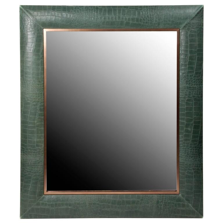 Vintage Thyme Embossed Croc Leather Framed Mirror With Bronze Detailing