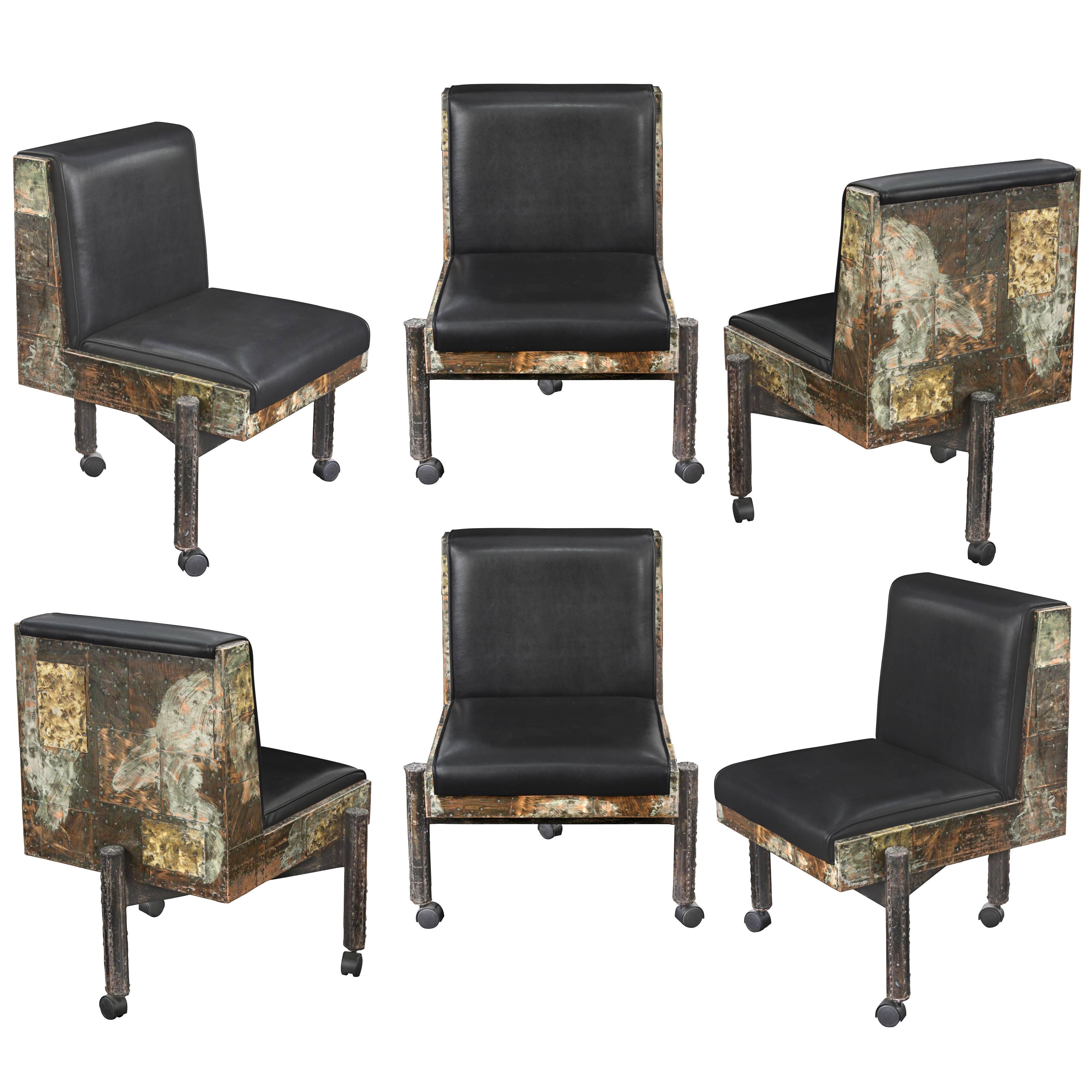 Set of Six Patchwork Dining Chairs by Paul Evans