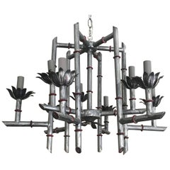 Silver Chinoiserie Faux Bamboo Chandelier