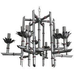 Silver Chinoiserie Faux Bamboo Chandelier 5