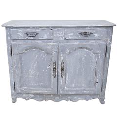 Antique French Louis XV Style Late 19th Century Grey Painted Oak Buffet