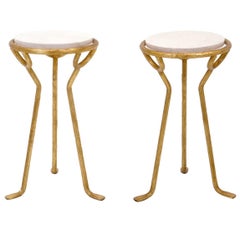 Elegant Italian Gold Gilded Side Tables with Travertine Tops