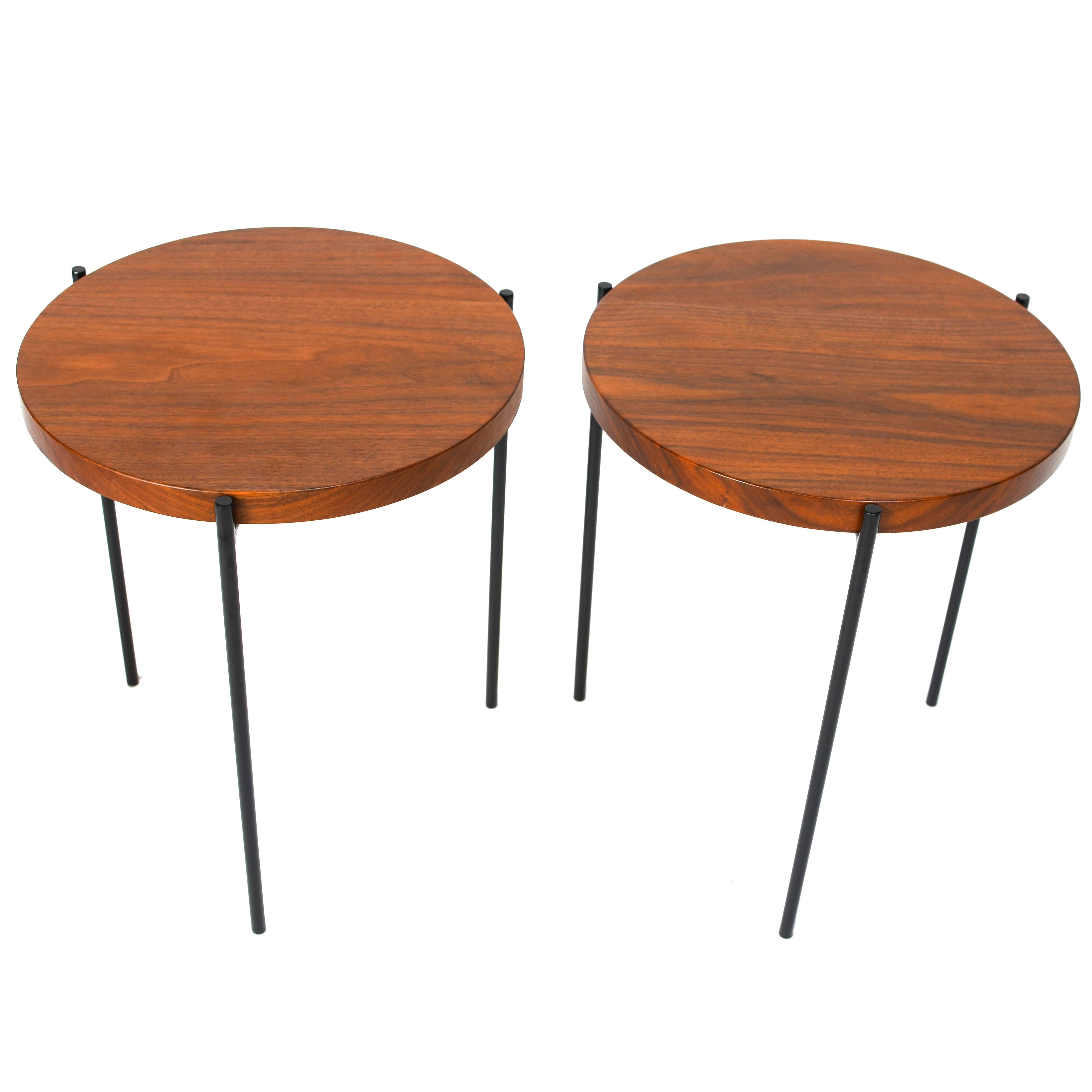 Iron and Walnut Tripod Side/Stacking Tables by Just in Modern For Sale