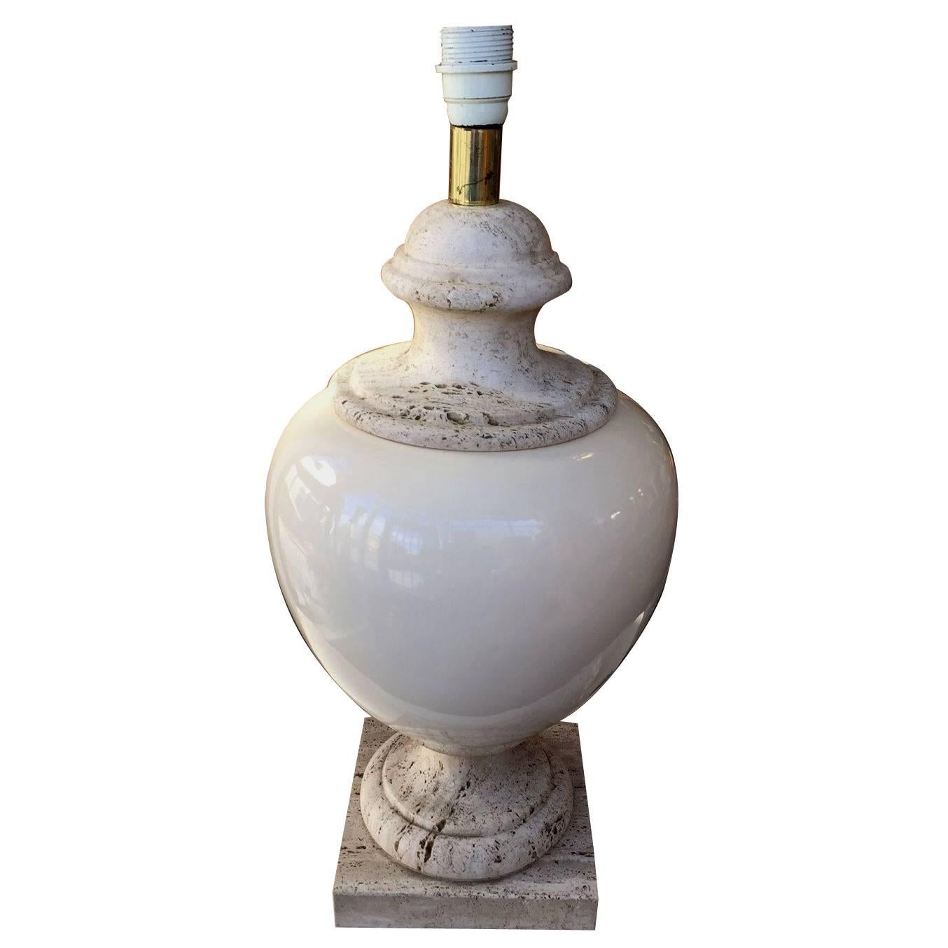 1970s Very Large Lamp Base in Ceramic and Travertine For Sale