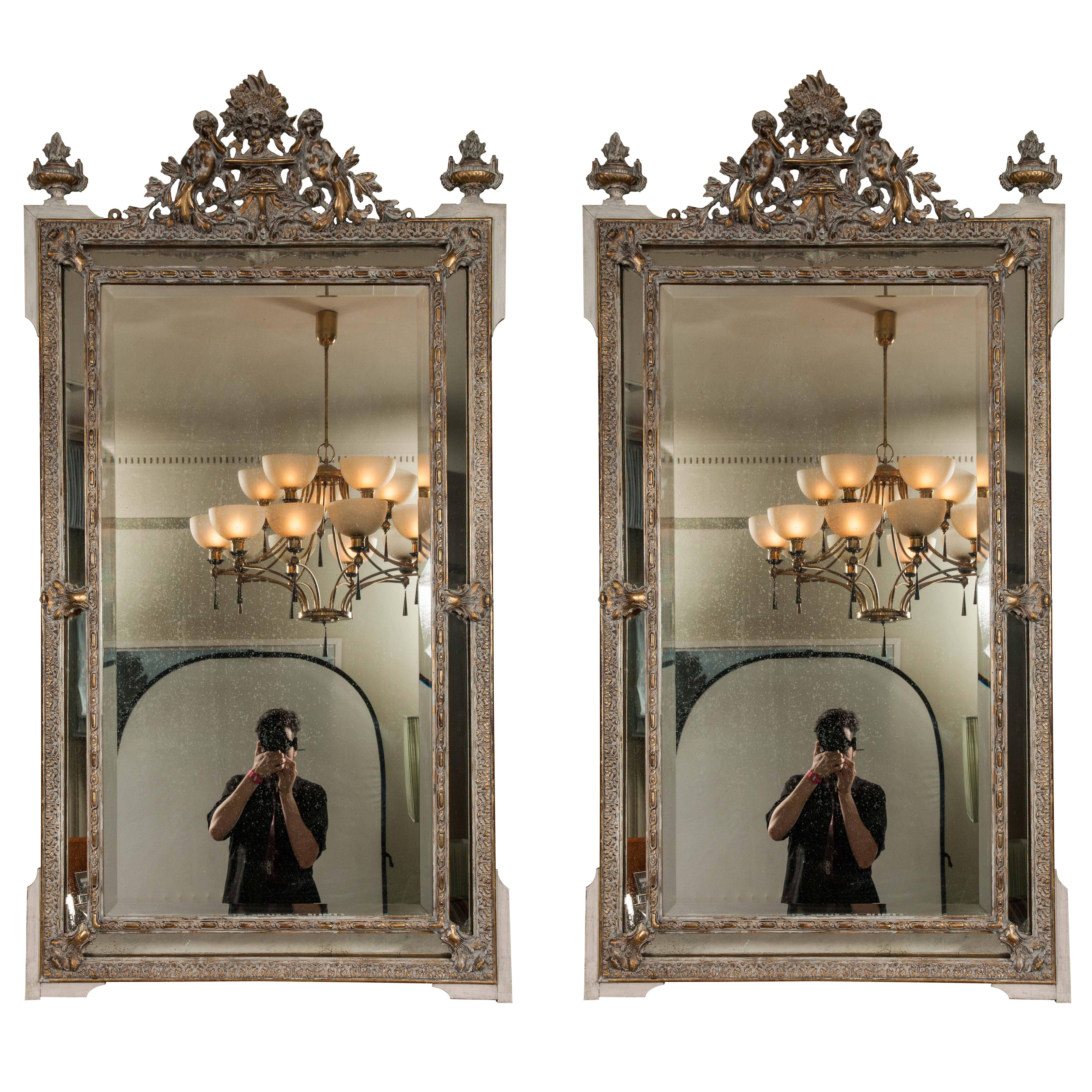 Pair of Large Ornate Mirrors with Detailed Frame  For Sale