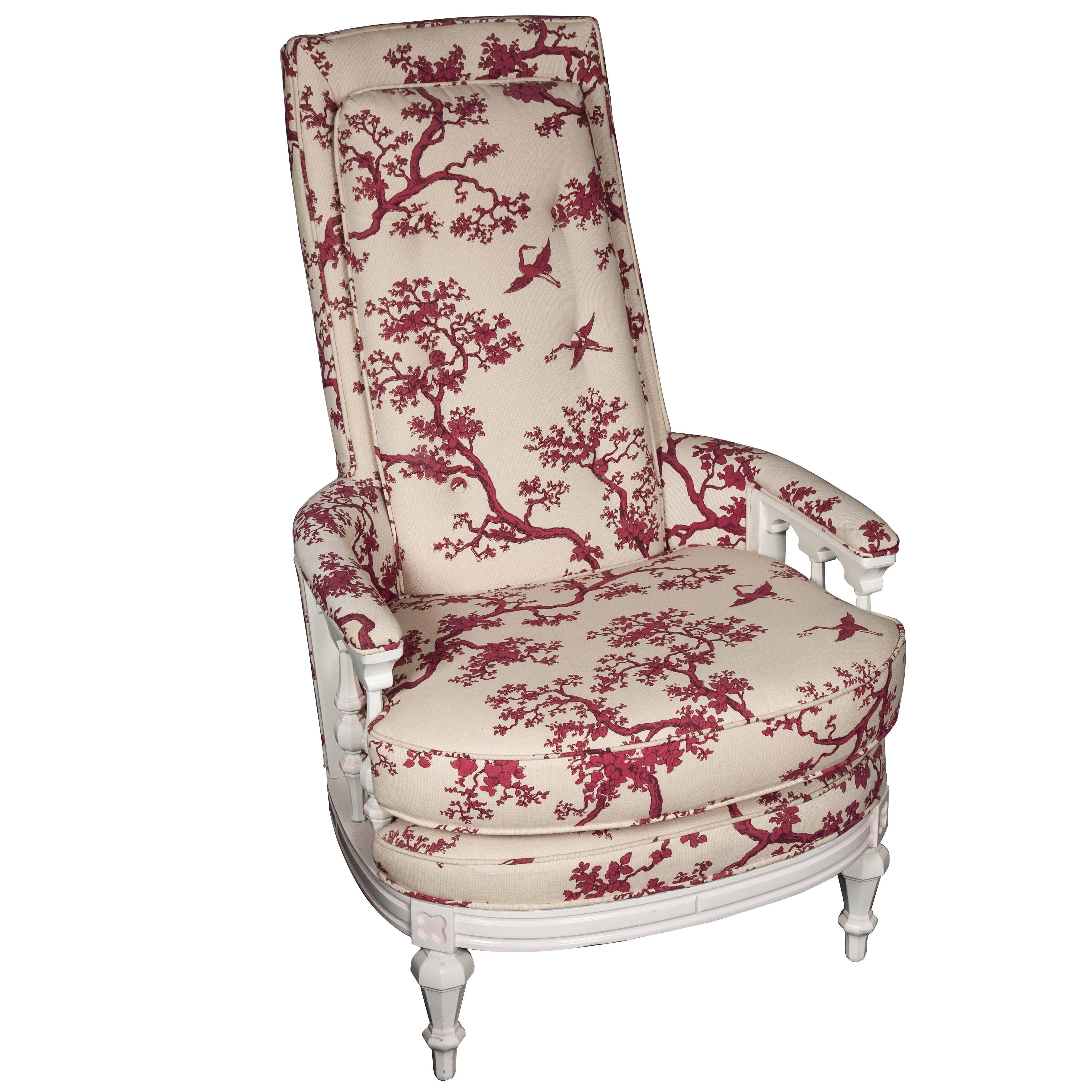 White Frame Patterned Armchair For Sale
