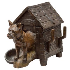 Cold Painted Vienna Bronze Inkwell of a Terrier Outside His Dog House