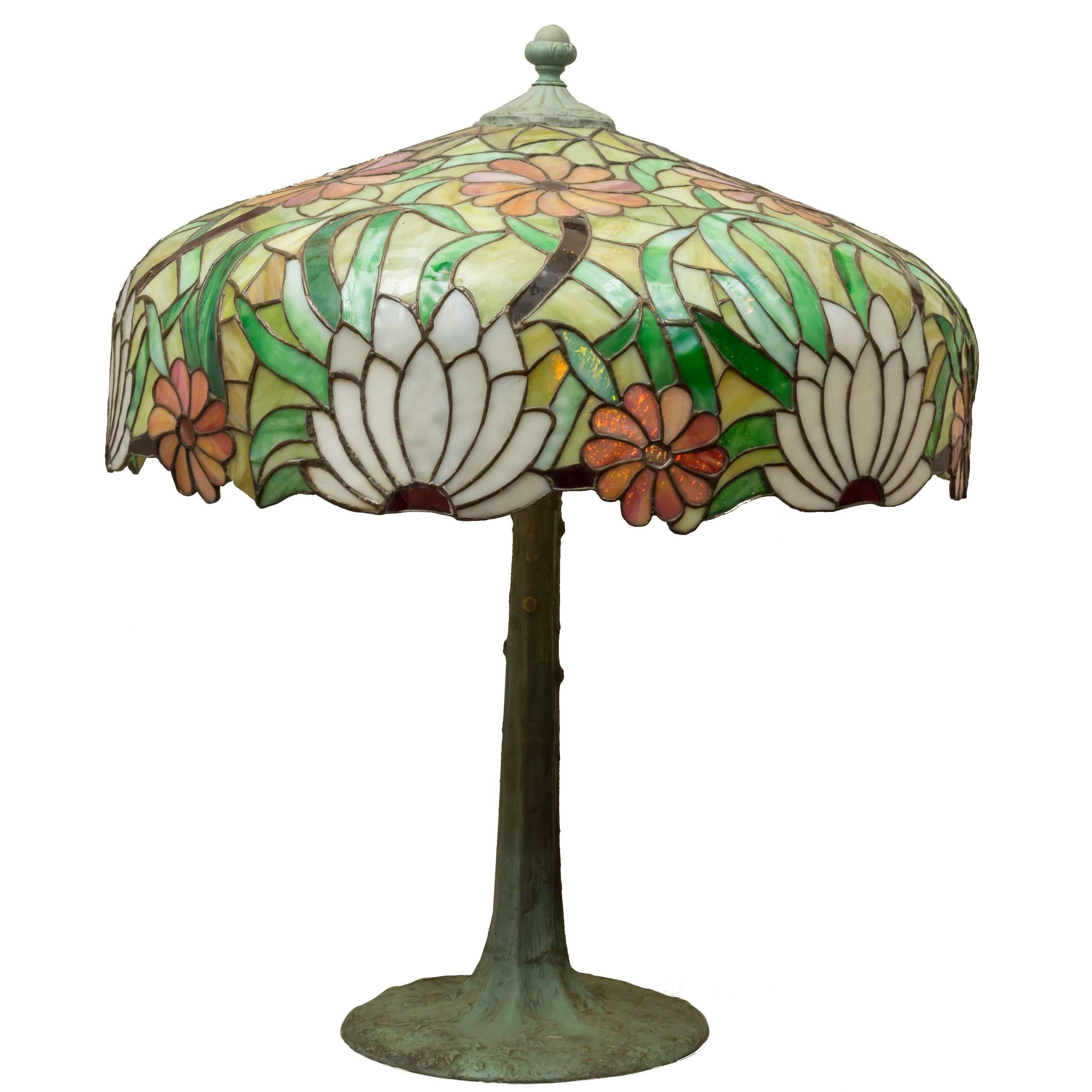 Large Leaded Glass Table Lamp, circa 1910 by the Miller Lamp Company