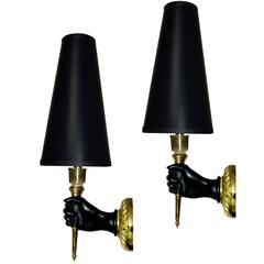 André Arbus Pair of Bronze Sconces. 7 pairs available, Priced by pair