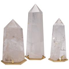 Group of Three Natural Rock Crystal Quartz Obelisks 12
