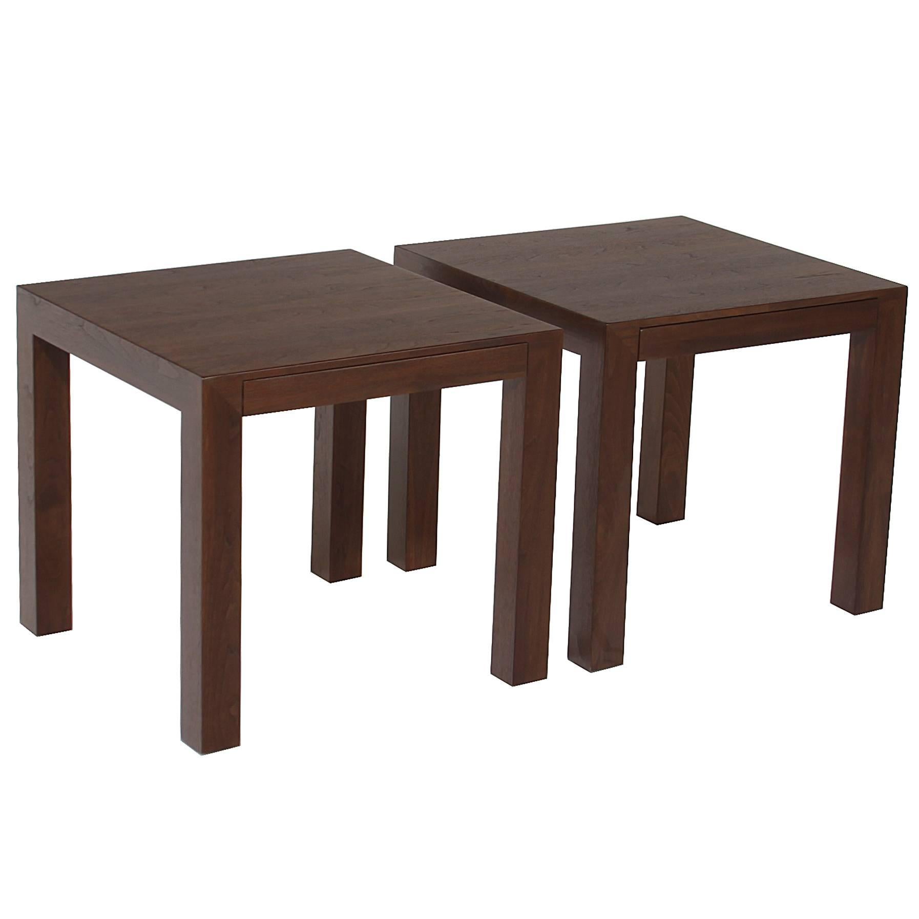 Pair of Minimal Walnut Side Tables with Drawers