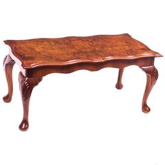 Vintage Burr Walnut Queen Anne Style Coffee Table, Mid-20th Century