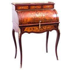 Ancien bureau à cylindre en bois de rose de style Louis XV:: vers 1870