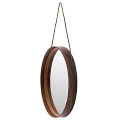 Round Mirror in Rosewood and Leather by Glasmäster in Sweden