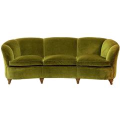 Italian Mid-Century Green Curved Sofa