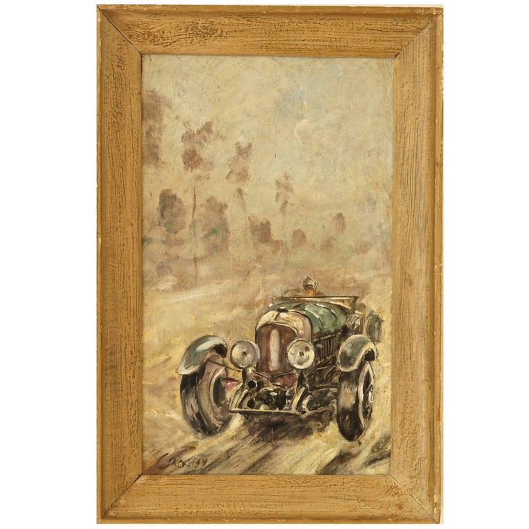 Vintage Car Racing Painting By C Rosby Classic Cars France For Sale At 1stdibs