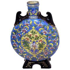 19th Century Chinoiserie French Enameled Glass Vase in Shape of a Chinese Flask