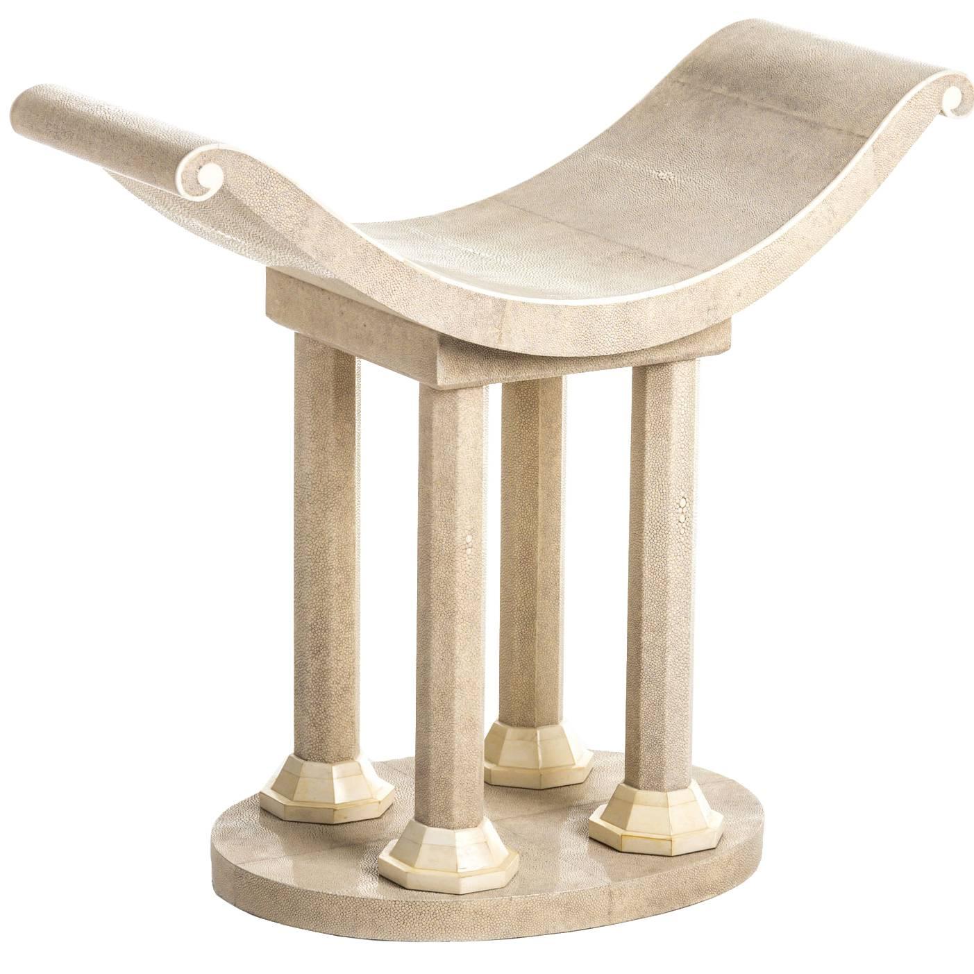 Shagreen Stool in the Style of Jules Leleu