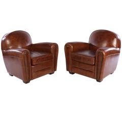 Pair of French Art Deco Style Leather Club Chairs