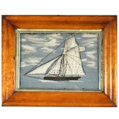 Miniature English Sailor's Wool Work of a Royal Navy Cutter