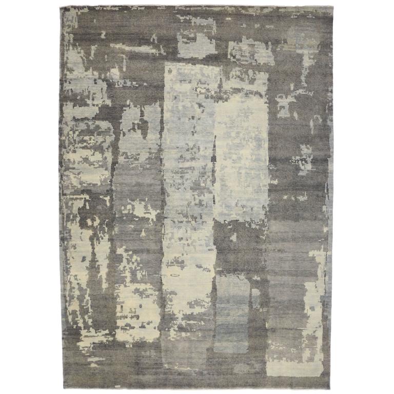 Modern Gray Transitional Rug with Contemporary Abstract Paint Strokes