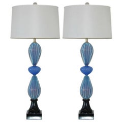 Blue Opaline Murano Lamps by Seguso