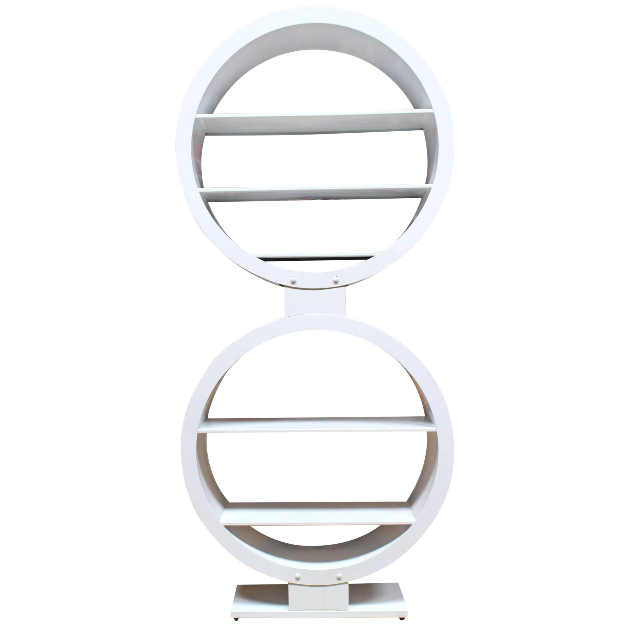 White Sculptural Mid-Century Modern Industrial Double-Circle Display Shelf For Sale