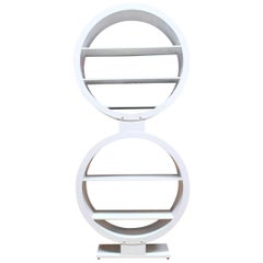 White Sculptural Mid-Century Modern Industrial Double-Circle Display Shelf