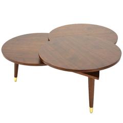 Walnut Three Level Cloverleaf Coffee Table