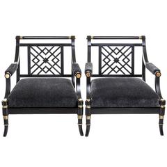 Pair of Black Lacquered Armchairs by Maison Jansen, France, circa 1960