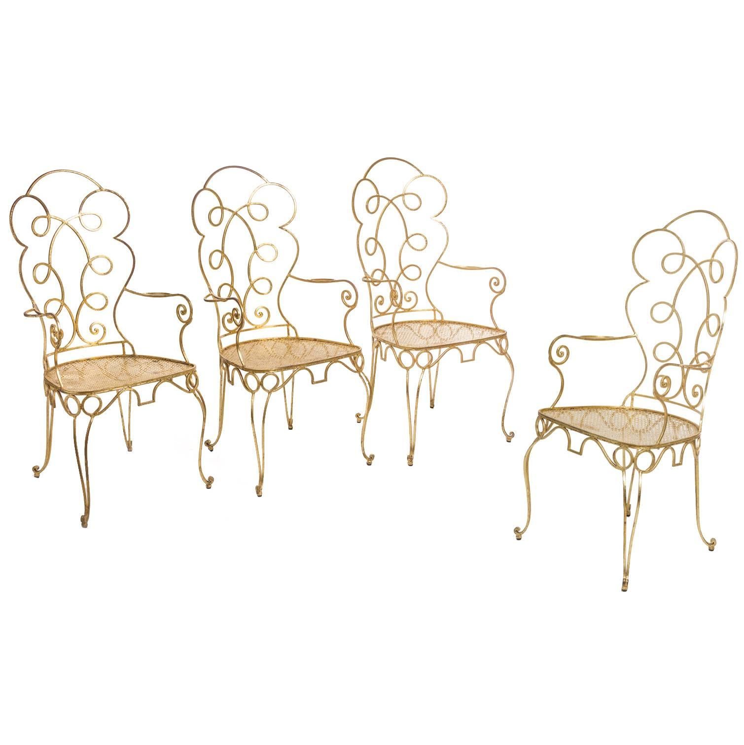 Chairs in the Style of Gilbert Poillerat, France, gilded metal. For Sale