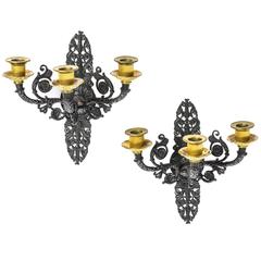 Antique Pair of Sconces, France 1810-1820 with Three Arms to Hold Candles