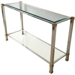 Pierre Vandel, Two-Tiered Console Table with Beveled Glass, 1960s