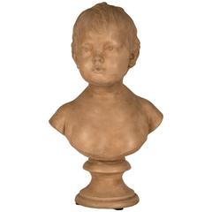 Terracotta Bust of a Young Child, Signed Houdon