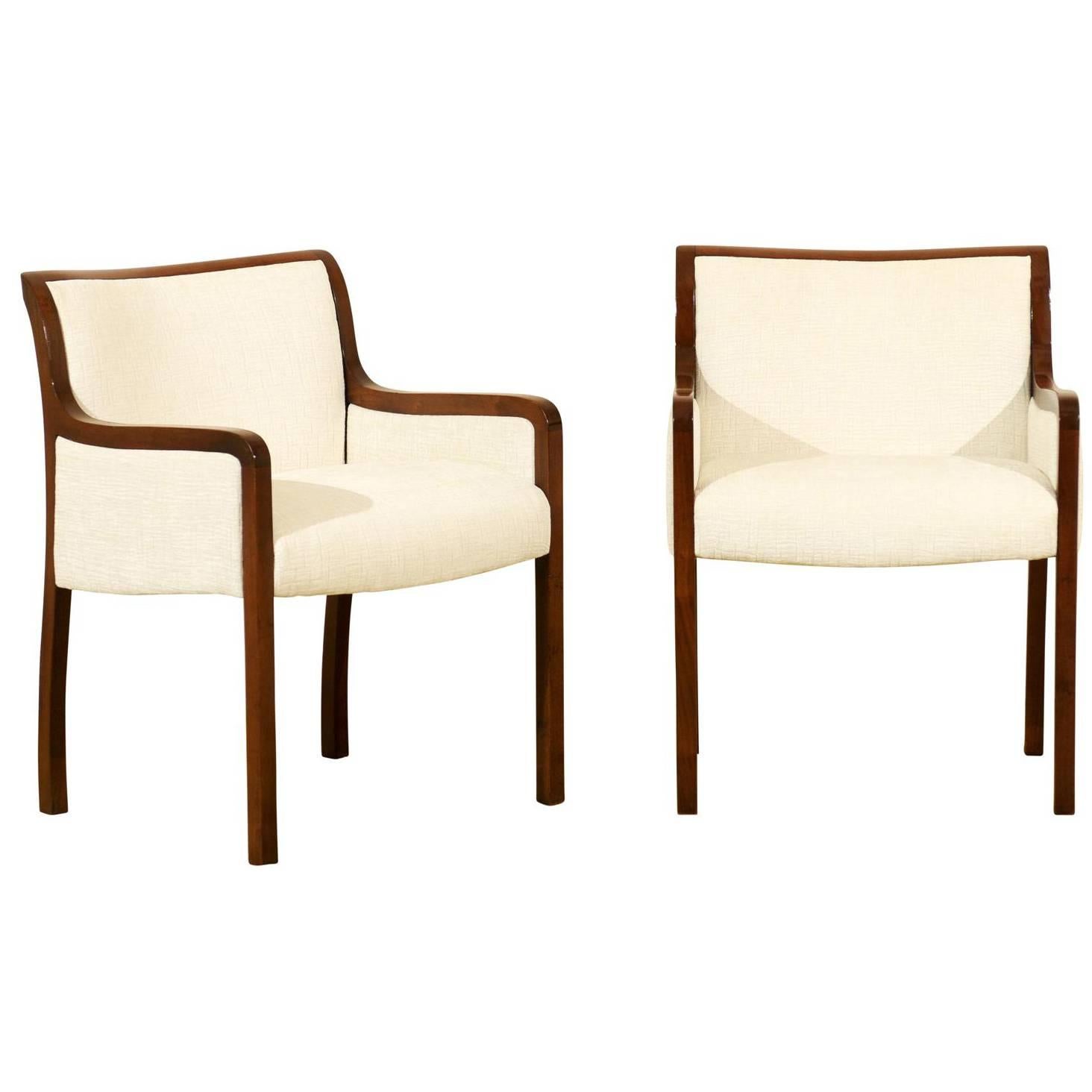 Elegant Pair of Restored Modern Armchairs in Walnut